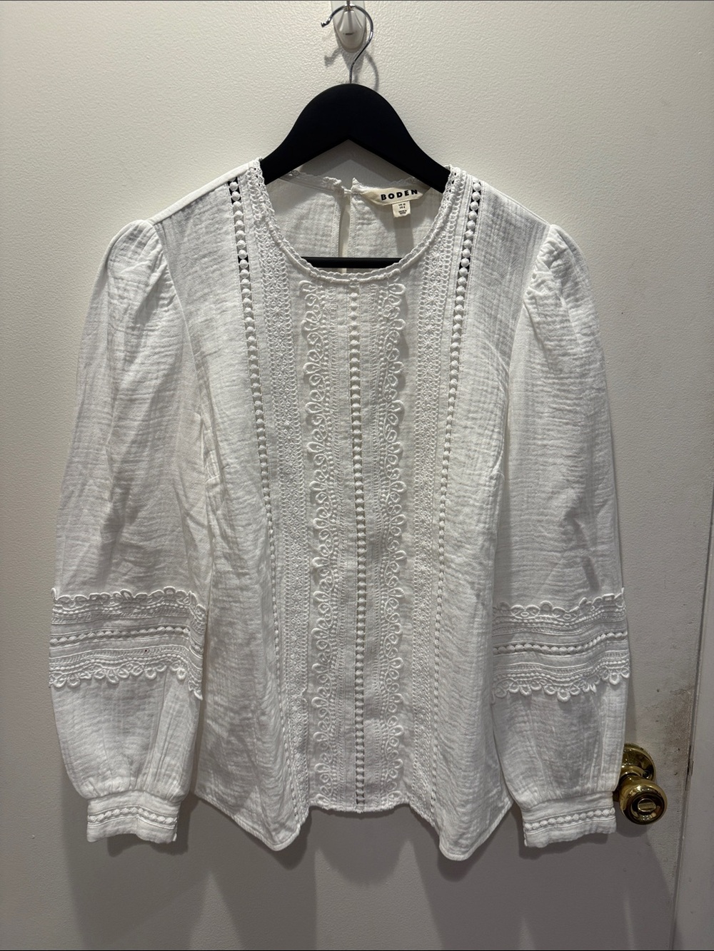 Boden White Eyelet Lace Cotton Blouse